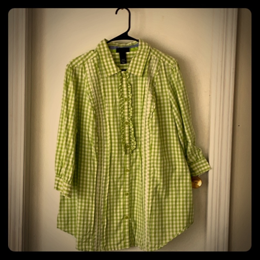 Lane Bryant Lr green/white gingham top Sz 14/16